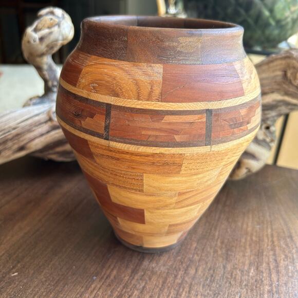 Vintage SOUTHWEST HAND TURNED WOOD Art VASE 7.5” tall - Picture 5 of 10